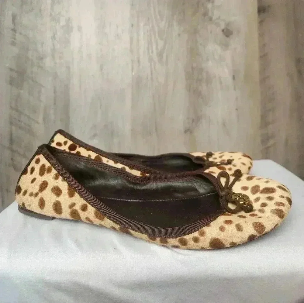 Tory Burch Cheetah Printed Balerina Pump Flats Size 7.5 M Women's